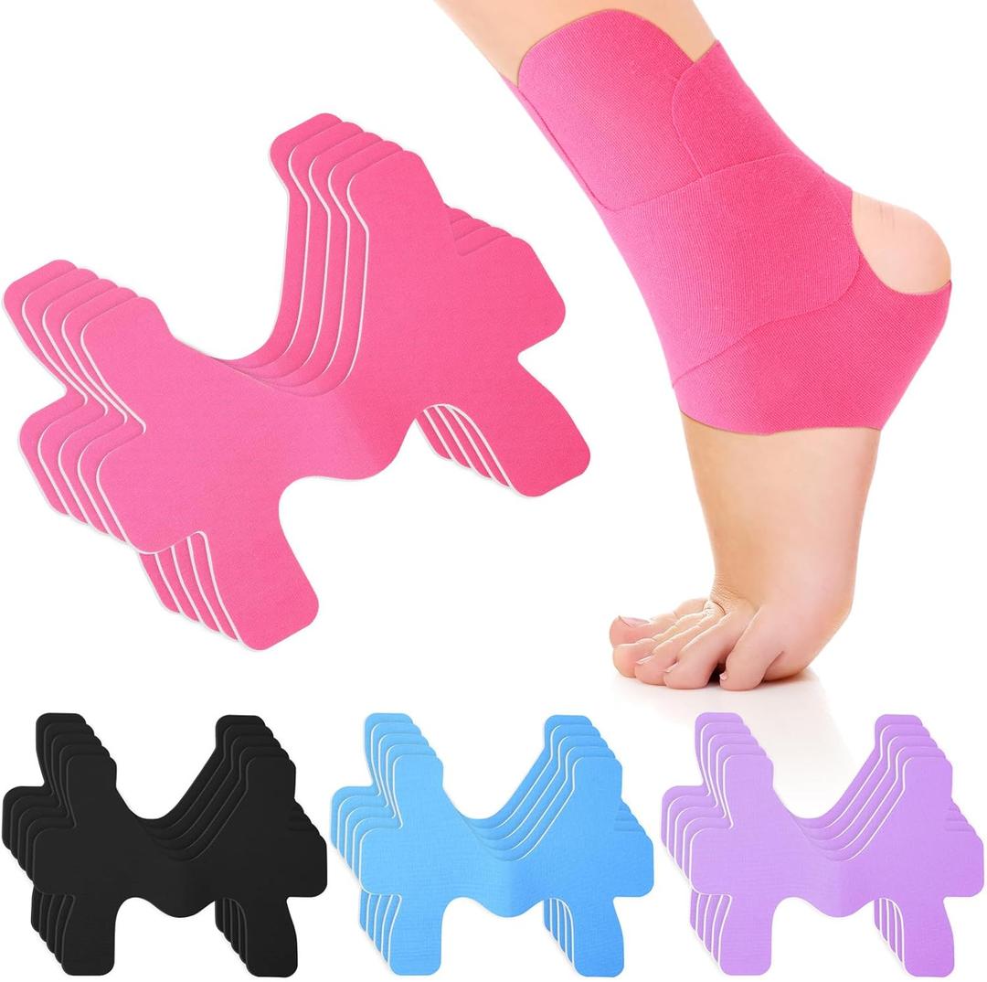 20 Pcs Kinesiology Tape for Ankle, Colorful Ankle Tape Athletic Waterproof Precut Kinesiology Taped Provides Knees Support and Stability for Ligament and Muscle (Black,Rose Red,Purple,Blue)