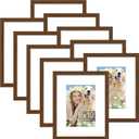 decorUhome 8x10 Picture Frame Set of 10, Display Photos 5x7 with Mat or 8x10 Unmatted for Picture Frames Collage Wall Decor, Brown