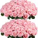 Auihiay 60PCS Pink Roses, Artificial Roses, Velvet Silk Fake Roses, Realistic Pink Artificial Flowers for Mother's Day, Wedding Centerpieces, Bridal Bouquets, Home Decor, Anniversary Decorations