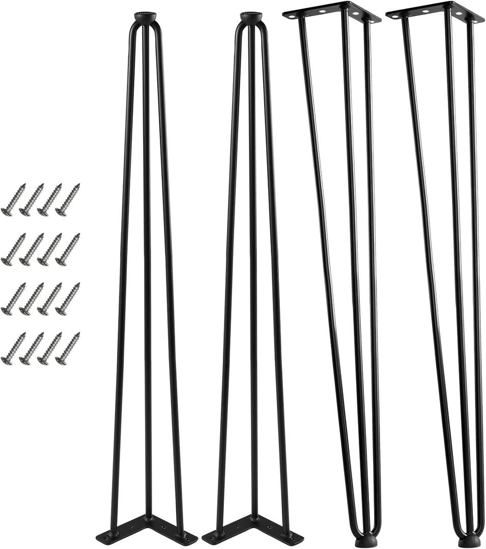 34 Inch Hairpin Legs for Furniture set of 4, Heavy Duty 3 Rod Metal Table Legs with 3/8" Black Solid Iron, DIY Hair Pin Legs for Counter Bar Stool, Console Table, Entryway Table, Plant Stand