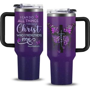 Christian Gifts for Women, 40 oz I Can Do All Things Christ Tumbler With Handle, Inspirational Religious Birthday Gifts for Faith Cup, Christian Jesus God Bible Verse Pastor Prayer Gift for Christmas