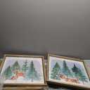 2PCS Vintage Forest Deer Framed Wall Art Set Rustic Farmhouse Artwork Prints Wall Decor for Home Bedroom Living Room 16.5x16.5 Inch