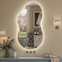 Irregular LED Mirror with Lights 40x24 Inch Backlit Asymmetrical Bathroom Mirrors for Wall Cloud Lighted Vanity Mirrors Shatterproof, Anti-Fog, Dimmable, 3 Colors (Horizontal/Vertical)