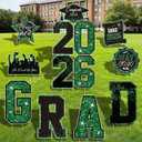 Graduation Yard Signs Class of 2026 Decorations, 11pcs Green and Black Congrats Grad 2026 Lawn Yard Sign with Stakes, 2026 Sign for High School College Indoor Outdoor Graduation Party Decor Supplies