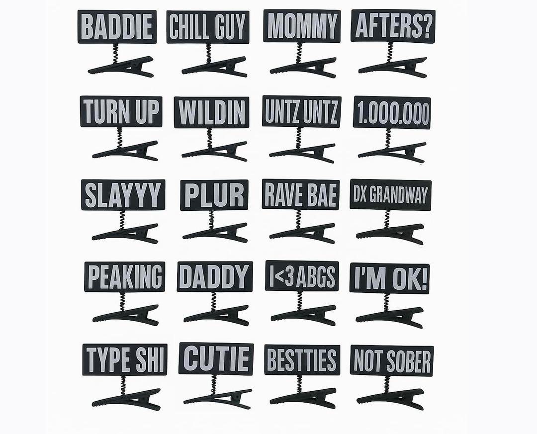 50PC WORDS Word Clips for Hair Word Sprout Pack Black White Funny TikTok Sprouts Trendy Phrases Slang Rave Plur Festival EDM Concert Cute Small Hairpins Headwear Hair Accessories