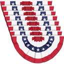 Tegeme 2 x 4 Feet American Flag Patriotic Bunting Outdoor 250th Anniversary Pleated Fan Flag 4th of July Decoration Half Fan Bunting Flags with Canvas Header Metal Grommets for Yard Decor (8 Pcs)