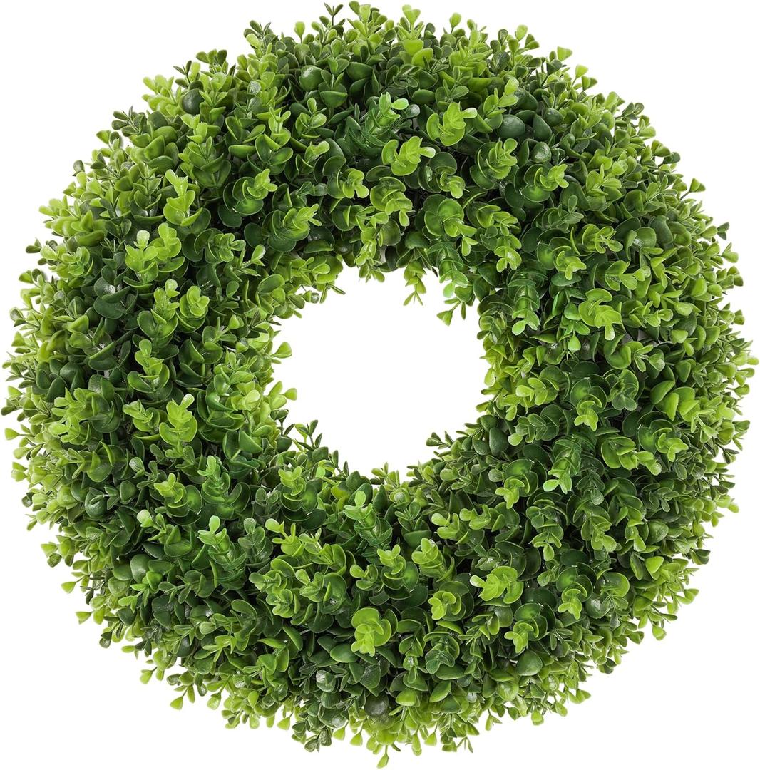 20 Inch Boxwood Front Door Wreaths, Spring and Summer Outdoor Wreath for Front Door, All Seasons Artificial Green Wreath for Farmhouse Wedding Porch Wall All Seasons Indoor Decorations