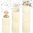 Stacking-Block Design Cake Stands for Party, Customizable Height, Sturdy Cardboard Column with Clearance Acrylic Plate, Reusable Round Cylinder Stands for Party for Birthday, Milky White