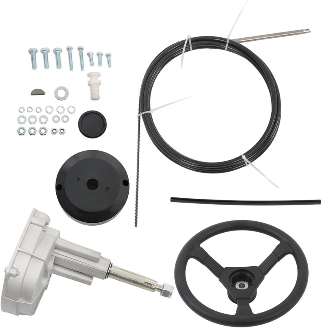 WFLNHB Outboard Steering System Mechanical Boat Rotary Steering Kit, 17 Outboard Steering Cable, Turbine Steering System