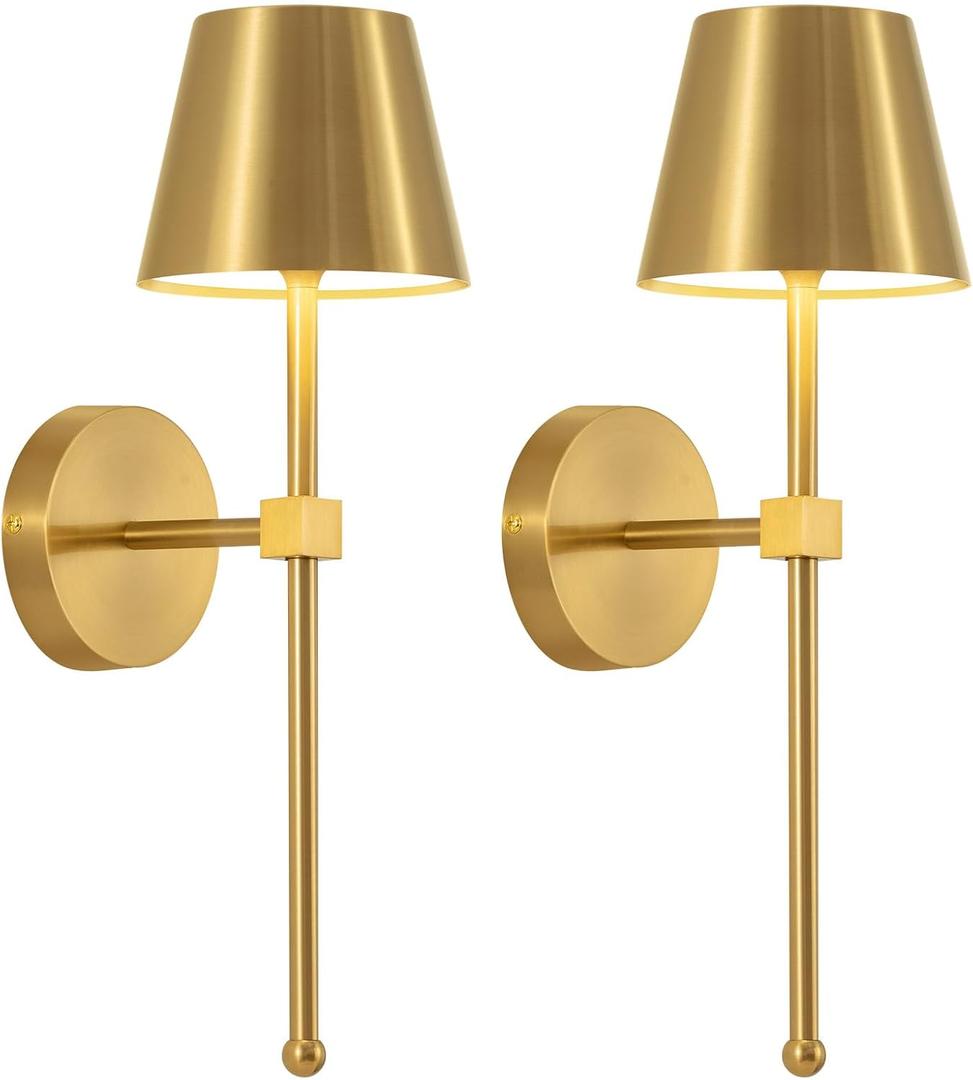 KDG Wireless Wall Sconces Set of 2, Small Cordless 5200mAh Rechargeable Battery LED Wall Lamps, Stepless Dimming Lightings for Wall Painting, Living Room, Bedroom, Hallway, Gifts, Night Light (Gold) ((Small) L4.5  H13  D6.5 inch)
