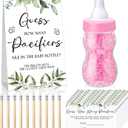 Roowest 512 Pcs Baby Shower Games Guess How Many Pacifiers Sign 100 Small Guessing Games 10 HB Pencils 750ml Milk Bottle 400 Acrylic Pacifiers Decoration for Guest Gender Reveal(Pink,Plant)