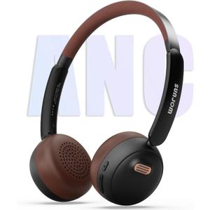 Sirius Over-Ear Noise Cancelling Headphone 70H Playtime Wireless ANC/ENC Bluetooth Retro On Ear Hybrid Headphones Lightweight with Built-in Microphone for Kids Students Sports Gym-Black