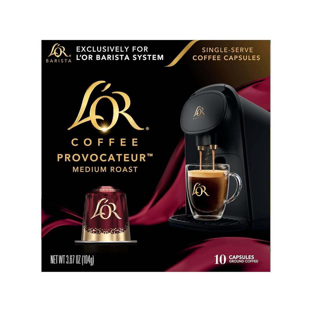 L'OR Coffee Pods, 10 Count Provocateur Medium Roast Blend, Single-Serve Aluminum Coffee Capsules Compatible with the L'OR BARISTA System, 10 count (Pack of 1), Best By: 04/11/2027