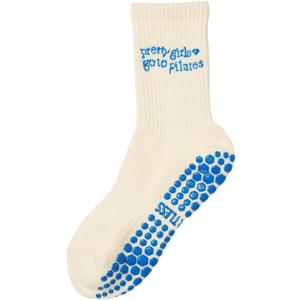 Shapes Studio Crew Half Calf Grip Socks, Cutest Fruits Pilates Socks, Ruffle socks, Non-Slip, Barre Yoga Fitness (5-10, Blue)