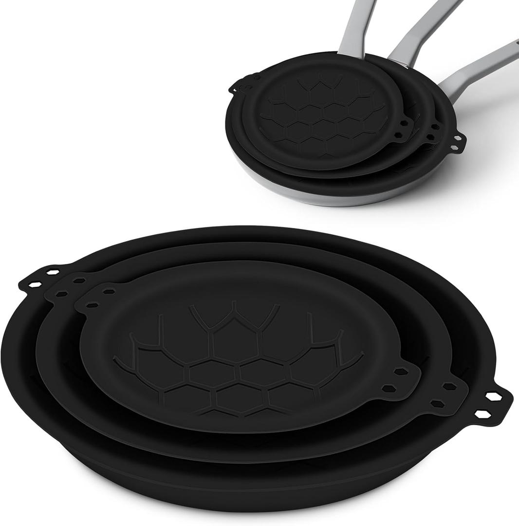 3 Piece Set Silicone Pan Protectors (Includes 8",10",12"), Pan Separators for Stacking Compatible with Hexclad, Tfal, All-Clad Nonstick Frying Pans and More, Cookware Protector, Dishwasher Safe, Black