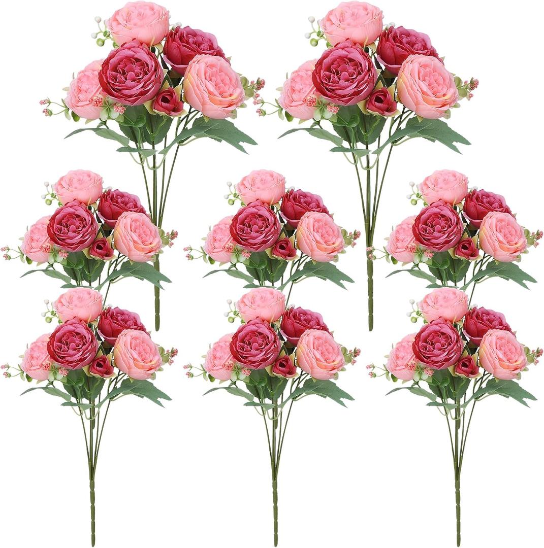 8 Pack Pink, Dark Pink Peonies Artificial Flowers, Fake Silk Hydrangea Bouquet for Bridal Wedding Home Table Decor Reusable Dining Opening Ceremony Birthday Arrangement Faux Floral