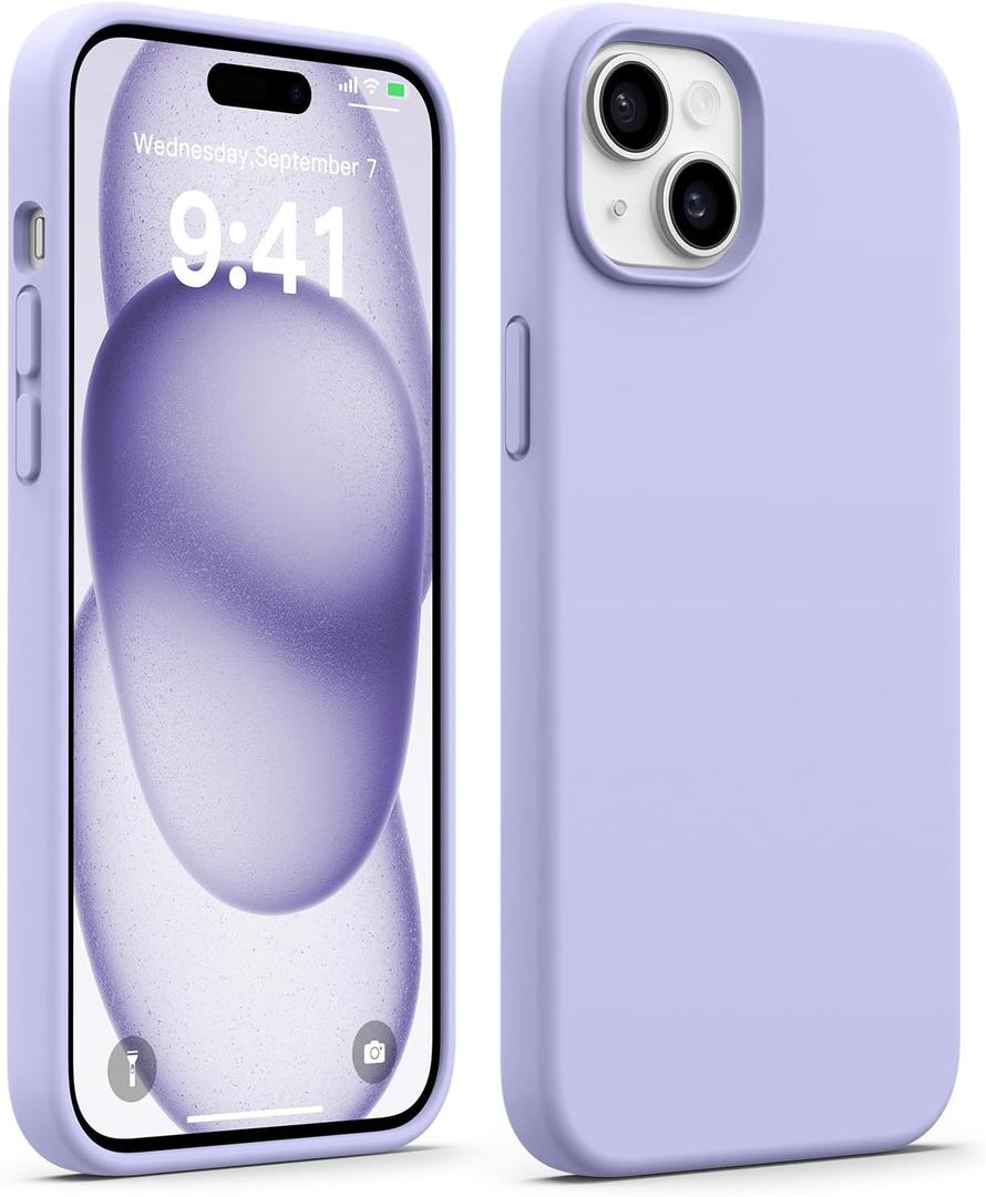 AOTESIER Compatible with iPhone 15 Plus Case, Full Body Food-Grade Silicone Wear-Resistant, Anti-Drop Protection with Soft Anti-Scratch Microfiber Lining Phone Case, Light Purple