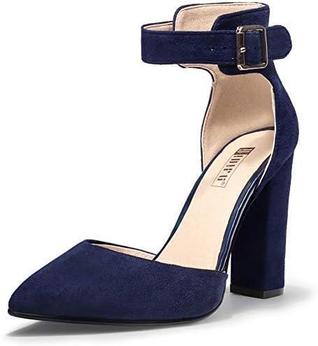 IDIFU Women's IN4 Pedazo High Block Heels Pumps Pointed Closed Toe Ankle Strap Dress Wedding Shoes 9,5