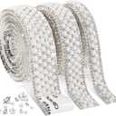 Outus 3 Rolls Pearl Stickers Ribbon Self Adhesive Rhinestone Pearl Wrap Roll Crystal Tape Strips Trim for DIY Crafts Wedding Birthday Party Decoration(Staggered Style)