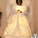 HMASYO Black Christmas Tree Topper Angel with Timer Lights, 12" African American Angel Tree Toppers with White Feather Wings, Star Light, Remote Control and USB Power Xmas Treetop Decor for Holiday