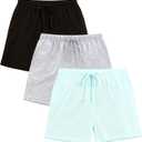 U2SKIIN 3 Pack Pajama Shorts for Women Lightweight Pj Bottoms with Pockets & Drawstring Lounge and Sleep Breathable (Medium, Black+light Grey Mel. +Sky Blue)