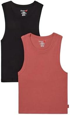 Hanes Womens Originals Racerback Crop Tank, 2-Pack, Comfywear Supersoft Rib Cropped Tank Top Loungewear Pack, Size 2X