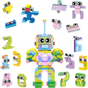 IAMGlobal 12Pack Mini Building Blocks Toy Set, 0-9 Moldable Digits Party Favors for Kids, 12 in 1 Robot Blocks for Birthday, Party, for Kids 6-12yrs