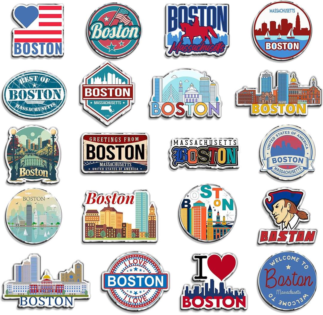Konohan 20 Pcs Boston Metal Fridge Magnet Bulk, Boston City Magnet Souvenirs Gifts for Refrigerator, Travel City Souvenir Refrigerator Stickers for Home Decor Accessories