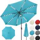 FLAME&SHADE 11 FT Solar Light Patio Umbrella, 40 LED Lights Outdoor Umbrella with Centre Surround Light, Table Market Umbrella for Deck, Pool, Porch, Backyard, Garden, UV Protection, Aqua Blue