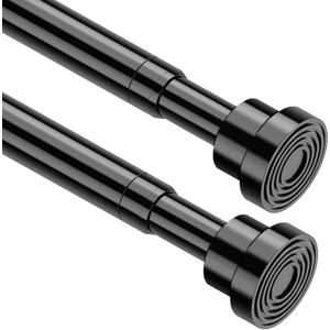 2pcs Spring Tension Rods 33 to 45 inch Adjustable Small Tension Curtain Rod No Drilling Expandable Tension Rod Black Spring Loaded Curtain Rods for Windows, Doorway, Closet