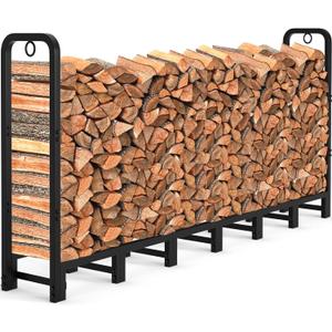 AMAGABELI GARDEN & HOME 8ft Firewood Rack Outdoor Heavy Duty Fire Wood Racks Outdoor for Firewood Log Holder Wrought Iron Firewood Log Racks Stand Wood Pile Lumber Storage Stacking , Black