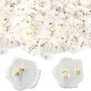 Qilery 100 Pcs Wax Seal Stickers Babys Breath Dried Floral Envelopes Seals Stickers Bulk for Wedding Invitation Bridal Shower Birthday Party Letter Greeting Cards Gift Wrapping, Self Adhesive (White)