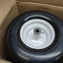 13x6.50-6 Lawn Mower Tires Flat Free with Rim Assemblies (2 Pack),Universal 13x6.5-6 Solid Smooth Rubber Zero-Turn Lawn mowers Tire,5.5"-7.72Centered Hub and 3/4" extra 5/8" 1/2 Bushings (White)