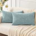 MIULEE Pack of 2 Light Blue Throw Pillow Covers 12x20 Inch Soft Chenille Lumbar Pillow Covers for Sofa Living Room Spring Home Decor Couch Solid Dyed Cases