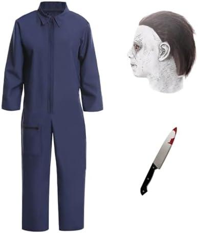 Michael Costume for Kids, Scary Halloween Costume with Mike Mask and Toy Knife, Halloween Killer Cosplay for Kids Small