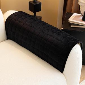 Velvet Couch Cover, Plush Sectional Sofa Cover Washable, Anti Slip Sofa Slipcover for Armrest & Backrest, Furniture Protector Covers for Pets & Kids(1PC, Black, 27.6"27.6", Single Seater)