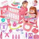 Baby Doll Toys Set, 14" Doll Toys, 25Pcs Dolls Care Toy Playset, Toddlers Toy Dolls Set Incl Cradle Crib, High Chair, Milk Bottle, Pacifier, Diaper, Baby Gift for Age 3 4 5 6+ Years Old Girls Boys