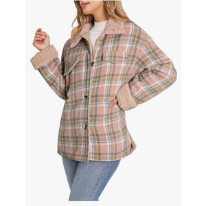 Dokotoo Winter Coats for Women Button Down Plaid Flannel Shirts Warm Sherpa Fleece Jacket, Size XXL