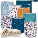 Nora's Nursery Cloth Diapers 7 Pack with 7 Inserts & 1 Wet Bag - Waterproof Cover, Washable, Reusable & One Size Adjustable Pocket Diapers for Newborns and Toddlers - Mighty Trucks