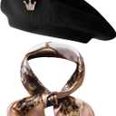 choyaxo 3pcs French Beret Hat Set Costume Accessories Set Including Beret Hat Scarf Crown Pin for Women French Themed Party