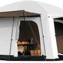 4-6 Person Camping Tent, Large Family Cabin Tents with Porch & Rainfly, Double Layer Waterproof Glamping Tent with 2 Rooms 2 Doors, Portable Big Tents for Outdoor Camping Hiking Party (White)