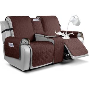 VANSOFY Loveseat Recliner Cover with Console 100% Waterproof Sofa Slipcovers Non-Slip Reclining Couch Cover Split Sofa Covers Furniture Protector for Pets, Dogs (Coffee) (2 Seater+Console)