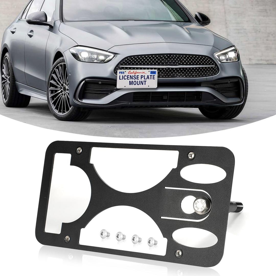 Heavy Duty Front License Plate Frame Compatible with Mercedes-Benz C Class Sedan/Wagon 2022-2025, Rust Proof Tow Hook Car Plate Holder, License Replacement Bracket with Mounting Kit
