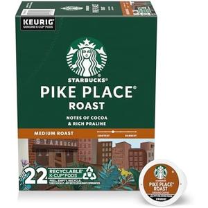 Starbucks K-Cup Coffee Pods, Pike Place Roast, 22 Count | 100% Arabica K-Cup pods for Keurig brewers; Pike Place Roast medium roast; 1 box, 22 pods Exp. 03/08/2027