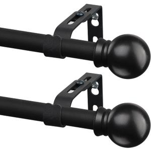 2 Pack Black Curtain Rods for Windows 28 to 48 inch, 5/8 inch Small Cafe Window Curtain Rods, Short Drapery Rod for Bedroom Kitchen (Size30-50 Inch, Matte Black)