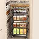 SAYZH Fruit Basket Kitchen Pantry Organizers and Storage - Wooden Top Table, Stackable Metal Wire Basket Stand Cart for Fruit Vegetable Snacks Onion Potato Organization (Black, 5 Tiers)