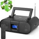 CD Player Portable, FM Radio with Dual Stereo Sound System, Rechargeable Bluetooth Boombox with Remote Control, Support USB & AUX-in, Headphone Output Black