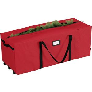 Christmas Tree Storage Bag with Wheels - Canvas Duffel for 12-Foot Fake Trees and Protecting Holiday Decorations and Inflatables by Elf Stor (Red)