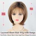 RENERSHOW Ombre Blonde Highlight Short Wigs for Women Mixed Blonde Layered Short Hair Wig with Bangs Cute Natural Synthetic Wig