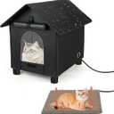 Heated Cat House in Winter Waterproof, Elevated Heated Outdoor Cat House Insulated Outside Feral Cats Houses Shelter with Escape Door for Cats or Small Dogs (Black, Large(17.3"x20.9"x20.8“))